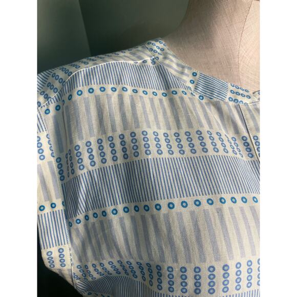 Marie Oliver Silk & Linen Blue and White Sleeveless Dress. Size Med. EUC. - Picture 2 of 6